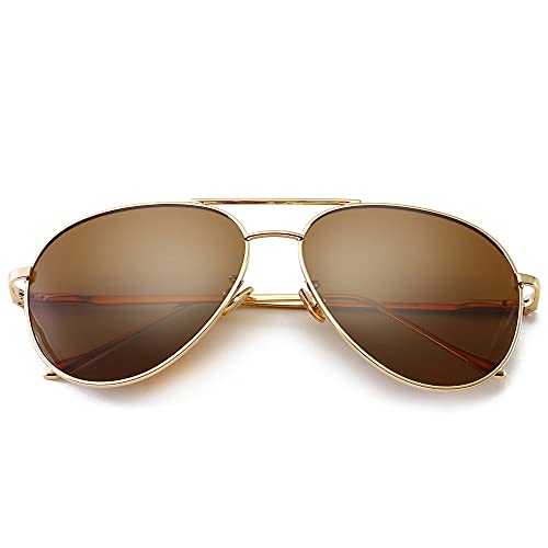 SUNGAIT Übergroße Sonnenbrille für Damen Leichtgewicht - Verspiegelte Polarisierte Linse (Hellgoldener Rahmen / Braune Linse, 60) -SGT603