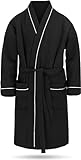 Herren Morgenmantel aus 100% Baumwolle - Waffelbademantel - dünner Kimono für Männer (Gr. S - 6XL) Farbe Schwarz Größe 4XL