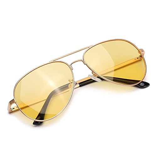 Myiaur Gelbe Nachtsichtbrille Autofahren Polarisiert für Damen Herren Pilotenbrille with 100% UVA UVB Schutz Entspiegelten (Gold-1)