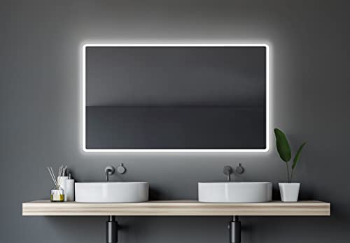 Talos Moon Badspiegel mit Beleuchtung - Badezimmerspiegel 120 x 70 cm - LED Spiegel mit umlaufenden Raumlicht - Lichtfarbe neutralweiß - hochwertiger Aluminiumrahmen