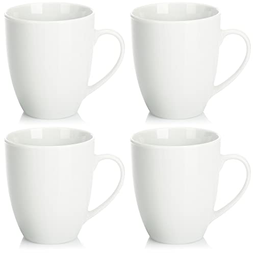 COM-FOUR® 4x Kaffeebecher aus Porzellan - Kaffee-Tasse im modernem Design - Kaffeepott für Kalt- und Heißgetränke - 380ml (04 Stück - weiß)