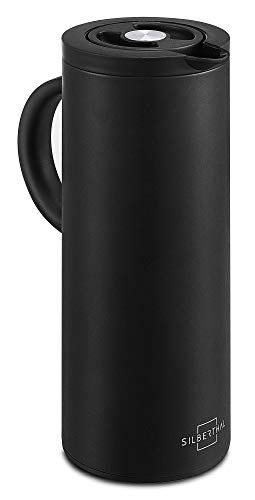 SILBERTHAL Isolierkanne 1l Edelstahl - Doppelwandige Thermoskanne mit Drehverschluss & Glaseinsatz - Moderne Kaffeekanne in Schwarz Matt