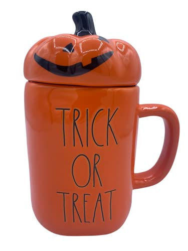 Rae Dunn Tasse mit Kürbisaufsatz, Halloween-Kaffeetasse, Orange, Keramik, 473 ml