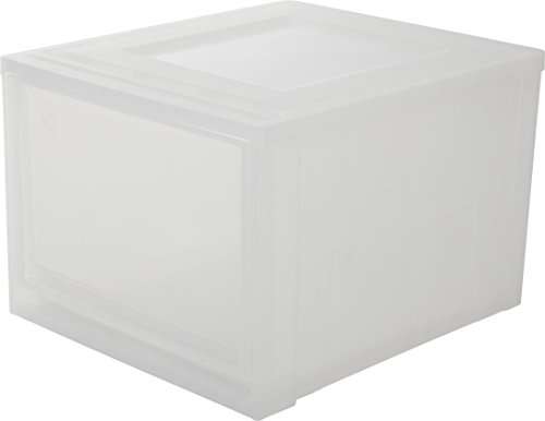 Amazon Marke - Iris Ohyama stapelbare Schublade / Schubladenbox / Ablagesystem 'Maxi Drawer', Größe L, 40 L, Plastik, frostweiß, 45 x 39 x 29,3 cm