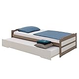 IDIMEX Ausziehbett Lorena in 90 x 190 cm, schönes Tagesbett aus Kiefer massiv in Taupe/weiß, praktisches Jugendbett mit Auszugskasten