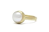 Weiß Süßwasser Perle Ring - Gold Lünette Set Ring - Juni Geburtsstein Ring - Verlobungsring Perle - Massiv Gold Versprechen Vorschlag Ring - Pearl Stapelbar Ringe