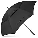 Regenschirm Groß Sturmfest,Golf Stockschirm Automatik Auf,XL Regenschirm für Herren Damen,Doppelt üBerdachung BelüFtet,Von NINEMAX(Schwarz)