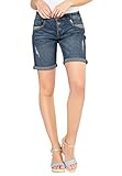 FRESH MADE Damen Boyfriend Jeans Bermuda-Shorts im Used Look Dark-Blue M