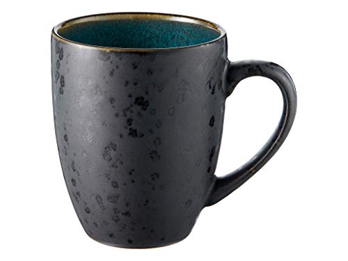 BITZ Kaffeetasse/Kaffeebecher, Tasse aus robustem Steinzeug, 30 cl, schwarz außen/grün innen