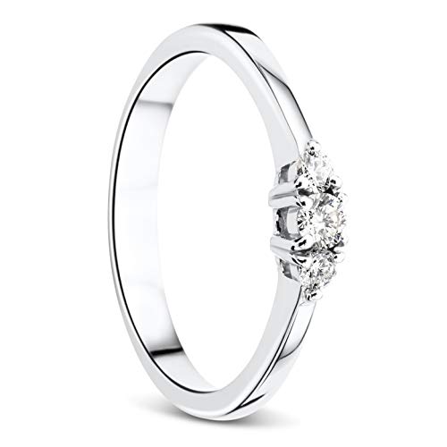 Orovi Damen Diamant Ring Weißgold, Verlobungsring 18 Karat (750) Gold und Diamanten Brillanten 0.15 Ct, Trio Diamant Ring Ring Handgemacht in Italien Ring Handgemacht in Italien