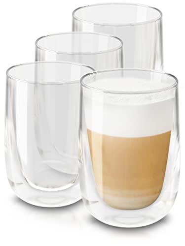4x Doppelwandige Gläser Set - 350ml Thermogläser für Latte Macchiato - Spülmaschinenfest - Hält lange warm