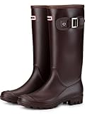 Lvptsh Gummistiefel Damen Hoch Regenstiefel Langschaft Wasserdichte Garten Stiefel Anti Rutsch Wellington Boots Rain Boots,Brown,EU38