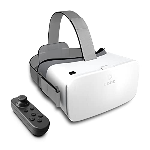 DESTEK VR Brille für Handy, VR Headset Virtual Reality Brille HD 110°FOV mit Bluetooth Fernbedienung, VR Brille für Brillenträger für iPhone/Android,4,7-6,8 Zoll-Bildschirm (Weiß)