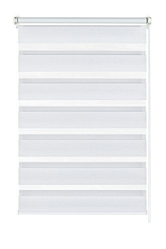 GARDINIA Doppelrollo zum Klemmen oder Kleben, Duo-Rollo/ Seitenzugrollo, Transparente und blickdichte Streifen, Alle Montage-Teile inklusive, Weiß, 90 x 220 cm (BxH)