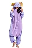 DELEY Unisex Axolotl Strampelanzug Kostüm Erwachsene Tier Pyjamas Cosplay Plüsch Homewear Nachtwäsche Overall Lavendel Axolotl