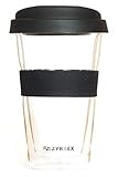 Zyrrex doppelwandiger wiederverwendbarer Kaffeebecher aus Glas für Unterwegs zum Mitnehmen mit Silikondeckel, Schwarz