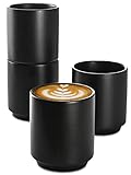 Cappuccino Tassen 4er Set Schwarz aus Keramik - Stapelbares Design - Entworfen für Latte Art - 200 ml