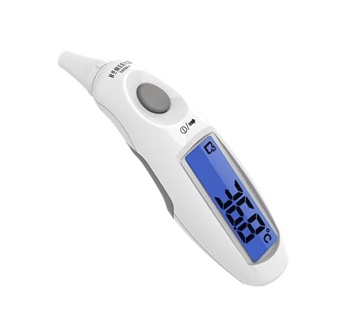 HoMedics TheraP Infrarot Ohr-Thermometer Fieberthermometer mit großem Display - Sofortige Temperaturmessung für Babys, Kinder, Erwachsene, Wasserdichte Sonde, Fieberalarm, 10 Speicherplätze