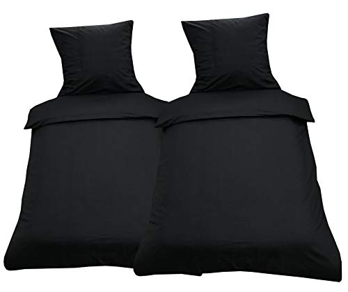Leonado Vicenti Bettwäsche 135x200 4teilig Renforce 100% Baumwolle Uni mit Reißverschluss, Farbe:Schwarz