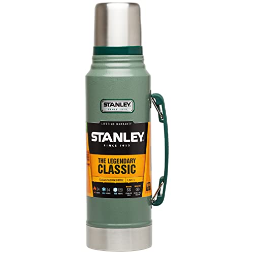 Stanley Classic Legendary Bottle 1L Hammertone Green - Edelstahl Thermosflasche - BPA-frei - Thermoskanne 1L Hält 24 Stunden heiß/Kalt - Spülmaschinenfest - Auslaufsicherer Deckel dient als Becher