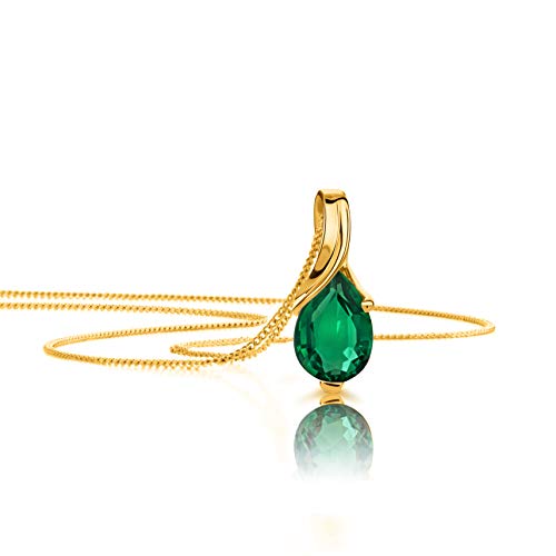 Orovi Halskette Damen Gelbgold 9 Karat/375 Gold Anhänger mit Smaragd Kette 45 cm Schmuck für Frauen