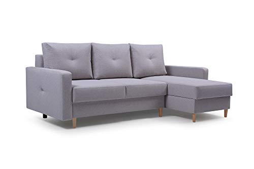 Ecksofa mit Schlaffunktion Eckcouch mit 2 X Bettkasten Sofa Couch L-Form Polsterecke Madison (Silber, Ecksofa Rechts)