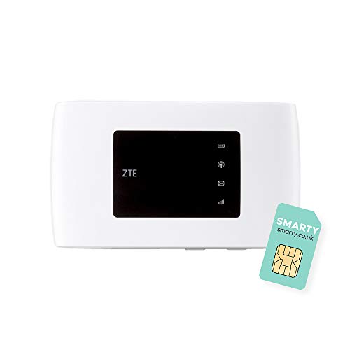 ZTE MF920U, CAT4/4G LTE Mobiles WLAN, entsperrt, tragbarer Hotspot, verbindet bis zu 10 Geräte, 2000 mAh Akku, inkl. kostenloser Smarty SIM-Karte, Weiß