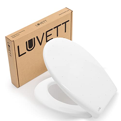 LUVETT® WC-Sitz S100 mit Glitzer-Steinen, oval, mit Absenkautomatik SoftClose®, abnehmbar, antibakteriell, Farbe:Weiß