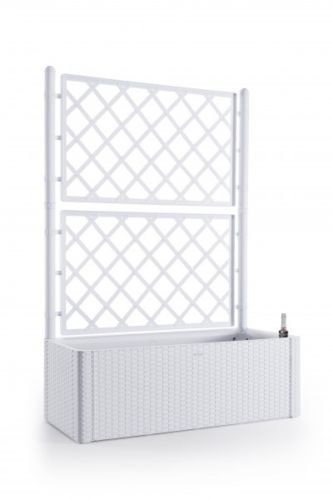 XL Rankgitter, Spalier mit Pflanzkasten in moderner Rattan-Optik aus robustem Kunststoff in Weiß. Maße BxTxH in cm: 100 x 43 x 142 cm. Topp für Garten, Terrasse und Balkon!