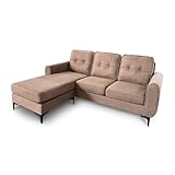 Mc Haus Gin Brown - 3-sitziges gepolstertes Chaiselongue-Sofa, gepolstert mit atmungsaktivem, knitterfreiem Stoff, braun