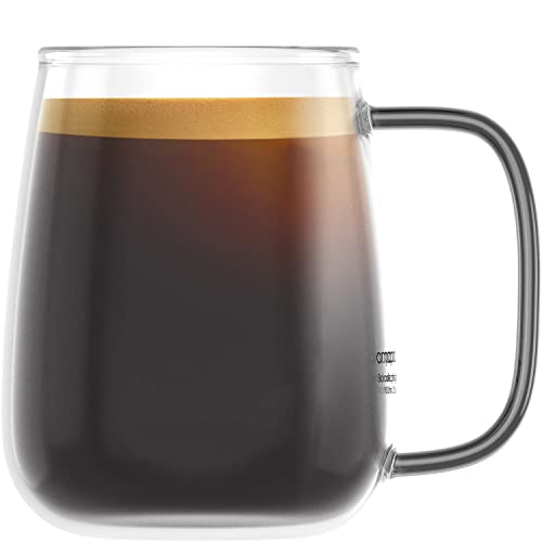 amapodo Tasse groß - Kaffeetasse Glas 700ml - Glastasse für heiße Getränke - Geschenke für Männer - Jumbotasse - XXL Coffee Glass Cup - Kaffee Glas mit Henkel Schwarz