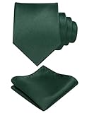 JEMYGINS Herren Krawatte mit Matte Oberfläche inklusive Einstecktuch Set in verschiedenen Farben dunkelgrün