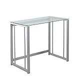 soges Schreibtisch Computertisch Tisch für Hause und Büro mit modernen Aussehen aus hochwertigem durchsichtigem Glas und Metallframe,90 * 50CM,Silber