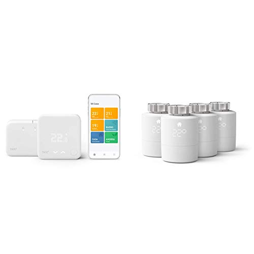 tado° Smartes Thermostat (Funk) Starter Kit V3+ - Intelligente Heizungssteuerung, kompatibel mit Alexa,Siri und Google Assistant + Smartes Heizkörper-Thermostat (Universelle Anbringung) - Quattro Pack