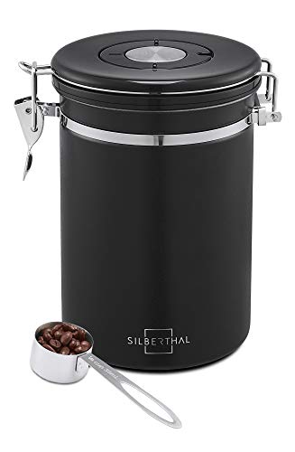 SILBERTHAL Kaffeedose luftdicht 500g Edelstahl - Behälter für Kaffeebohnen, Kaffeepulver - Inkl. Dosierlöffel - Schwarz