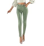 Nina Carter P106 Damen Jeanshosen Slim Fit Push-Up Skinny Jeans Mid-High Waist, Olivgrün (P106-17), L