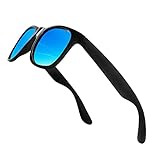 URAQT Sonnenbrille, Schwarze Retro Vintage für Herren Damen, Rahme Ultra Leicht Brille mit UV 400 Schutz, Unisex Mode Sunglasses zum Golf Fahren Angeln Reisebrille Outdoor Sport（Blaues Quecksilber）