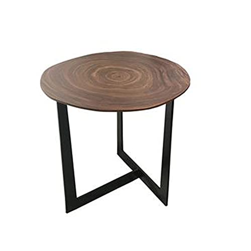 WINECO Beistelltisch aus Massivholz, runder Tisch im Retro-Stil, Dekorationstisch, Metall, natürlicher und einfacher Sofa-Beistelltisch, Kleiner Balkon-Esstisch mit unregelmäßiger runder Platte (Gr