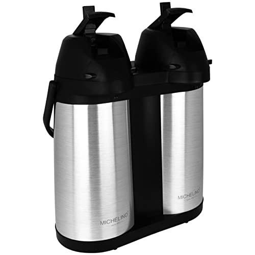 Michelino Pump Thermoskanne Doppel 2X 2L Getränkespender Kaffee Tee Pumpkanne Isolierkanne Pumpthermoskanne