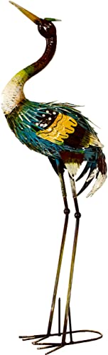 NATIV Dekofigur Kranich, 95 cm große Metallfigur, bunter Gartenvogel, Deko für Garten, Terrasse oder Balkon