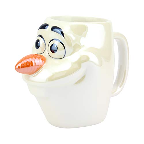 Disney Frozen II Tasse XL Olaf 3D Glanzeffekt weiß, irisierend, Keramik, Fassungsvermögen in Geschenkkarton., PP5129FZT, Mehrfarbig, Approx. 300ml