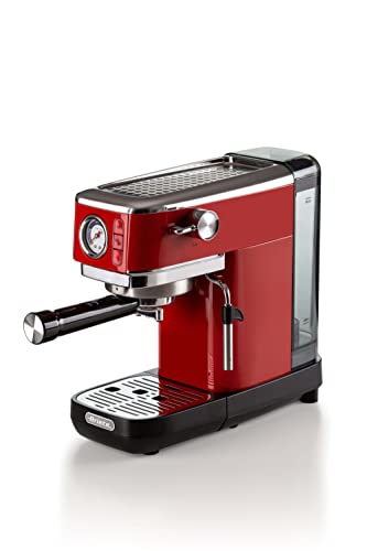 Ariete 1381 Kaffeemaschine mit Manometer, kompatibel mit Kaffeepulver und ESE-Pads, 1300 W, Fassungsvermögen 1,1 l, 15 bar Druck, Filter ½ Tassen, Cappuccino-Gerät, Rot