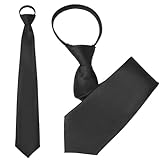 2 Stück schwarze Krawatte, Herrenkrawatte vorgebunden verstellbare Krawatte für Männer lange schmale Krawatte mit Reißverschluss einfarbig Herrenkrawatte für Hochzeit Abschlussfeier Business (schwarz)