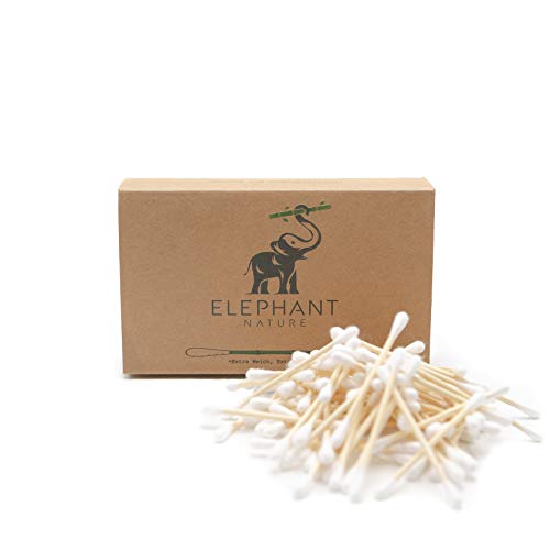 ELEPHANT NATURE Wattestäbchen aus Bambus - 400 Stück, Vegan, Biobaumwolle, nachhaltig, kompostierbar, Plastikfrei, Ohrenstäbchen
