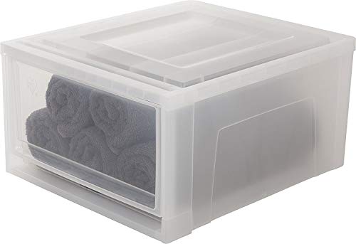 Amazon Marke - Iris Ohyama stapelbare Schublade / Schubladenbox / Ablagesystem 'Maxi Drawer', Größe M, 30 L, Plastik, frostweiß, 45 x 39 x 22,7 cm