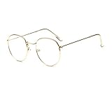 Damen Retro Ovale Dünn Metall Rahmen Brille Ohne Stärke Klare Linse