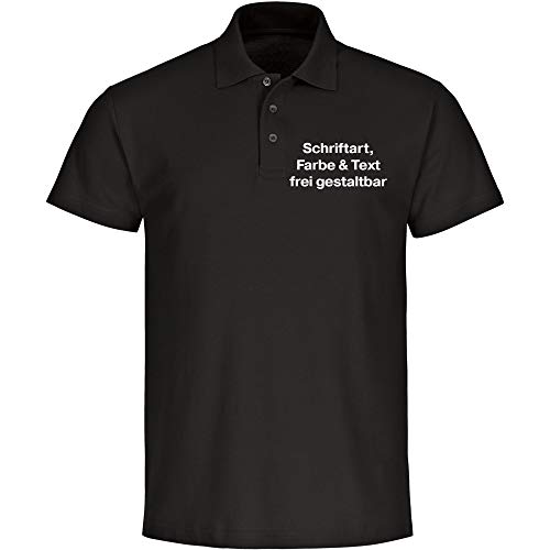 König® Herren Poloshirt Wunschtext Druck Brust (Schriftart und Schriftfarbe wählbar) Polo Hemd Polohemd Männer Bedrucken Größe:2XL schwarz