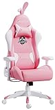 AutoFull Pink Gaming Stuhl Bürostuh Chefsessel PU-Leder Ergonomische Computer Stühle mit Süßen Hasenohren und Schwanz, rosa (DREI Jahre Garantie)
