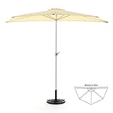 Nexos Komplett-Set Sonnenschirm Champagner Halb-Schirm Balkonschirm Wandschirm halbrund 2,70m mit passendem Schirmständer und Schirmschutzhülle