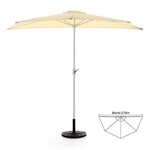 Nexos GM35096_SL Komplett-Set Sonnenschirm Champagner Halb-Schirm Balkonschirm Wandschirm halbrund 2,70m mit passendem Schirmständer und Schirmschutzhülle, Beige, 270 x 140 x 235 cm